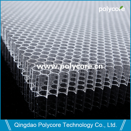 transparent PC honeycomb sheet as core in light weight waterproof sandwhich panel for decoration